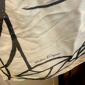 Ferragamo silk white black long scarf